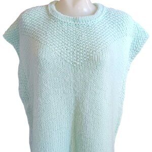 3XL Vintage Women's Sweater 1OF1 Handmade Granny Mint Green Knit Sleeveless Vest